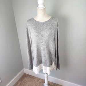 Top Shop Women’s Long Sleeve Gray and White Sweater Top Size 12 NWT